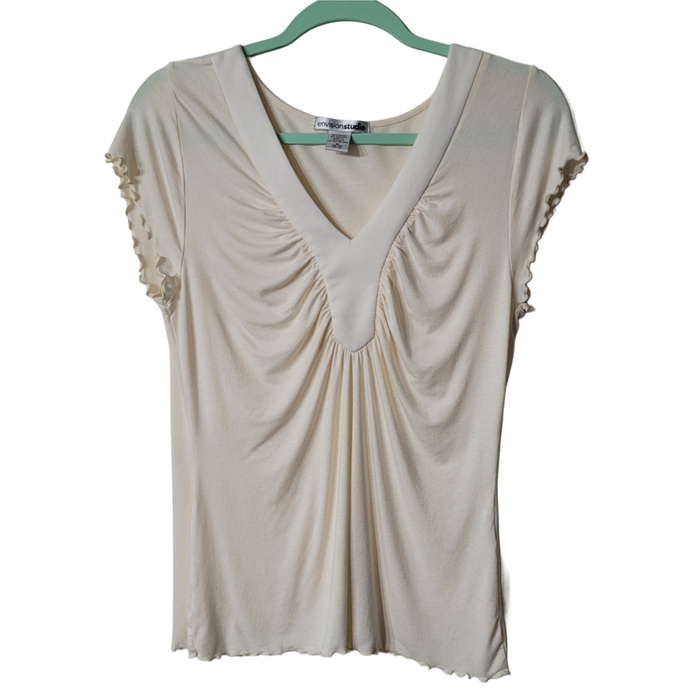 Envision Studio Elegant Cream V-Neck Blouse Size Medium